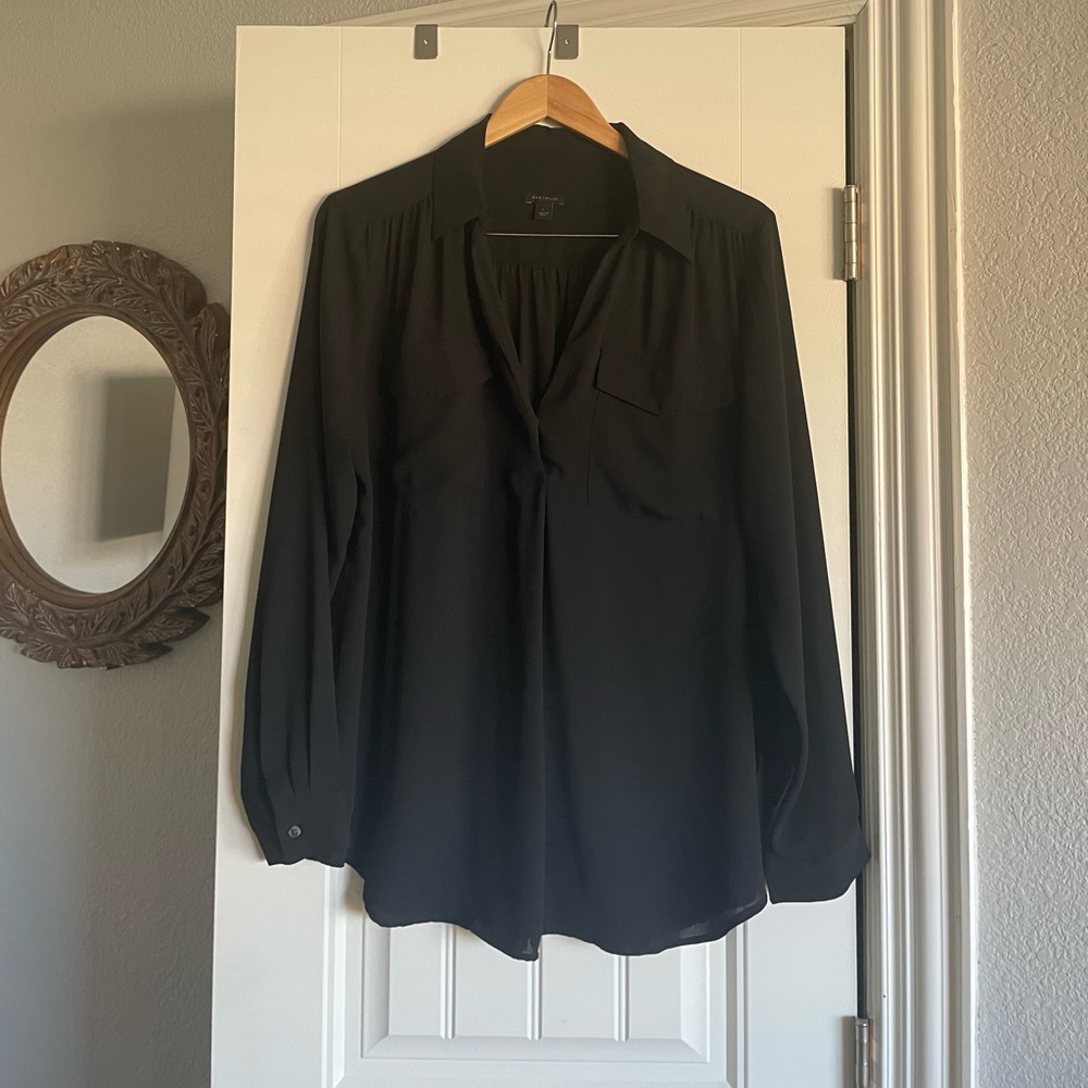 Ann Taylor camp shirt, black button down size large